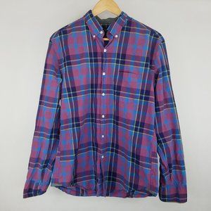 J. Crew Tartan Medium Women's Button Up Collared Shirt Plaid Red & Blue